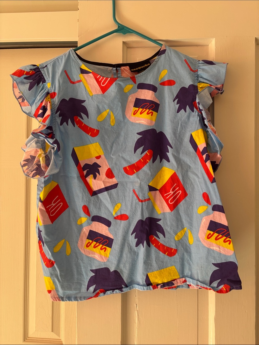 Nooworks Snacks Light Blue Tropical Print Ruffle Sleeve Tank Top